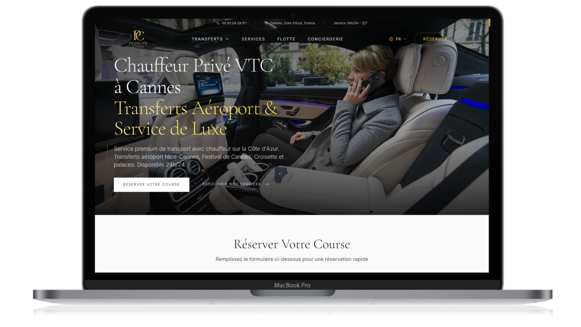 Plug-In Cannes - Interface du site web VTC et conciergerie
